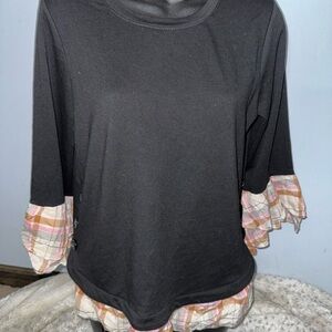 AGB Black Top with Plaid Accents